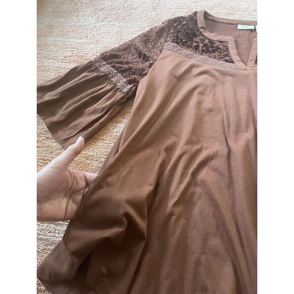 LOGO Lavish by Lori Goldstein Rust Brown Burnout Velvet Blouse S - Picture 2 of 8